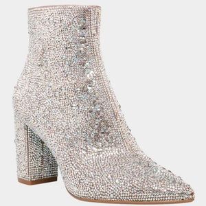 Betsey Johnson Silver Rhinestone Embellished Ankle Boots